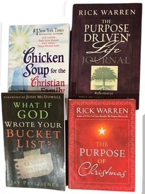 4 bks:Chicken Soup..God Wrote..Bucket List, Purpose Driven Journal,Purpose  Xmas